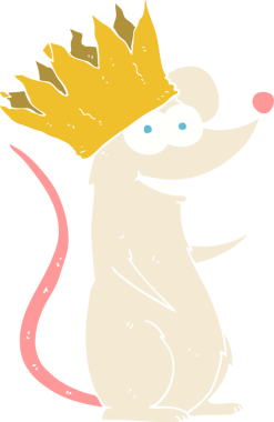 Bir insan tarafından çizilmiş tacı takan bir farenin düz renk çizimi