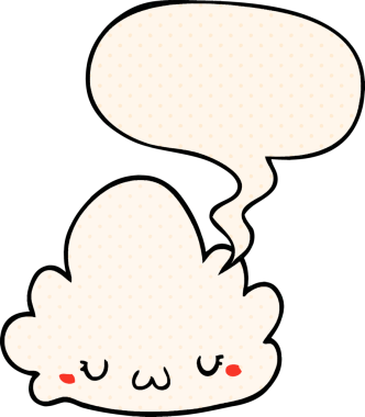 Bir insan tarafından çizilmiş çizgi roman tarzında konuşma baloncuğu olan şirin bir çizgi film bulutu.