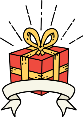 Bir insan tarafından çizilmiş dövme stili Noel hediyeli parşömen.