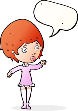 Bir insan tarafından çizilmiş konuşma balonu olan güzel bir kadın.