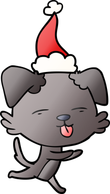 Bir insan tarafından çizilmiş Noel Baba şapkası giymiş bir köpeğin el çizimi karikatürü.