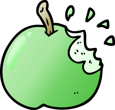 Bir insan tarafından çizilmiş taze ısırılmış elma.