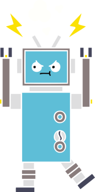 Bir insan tarafından çizilmiş düz renkli bir robot karikatürü