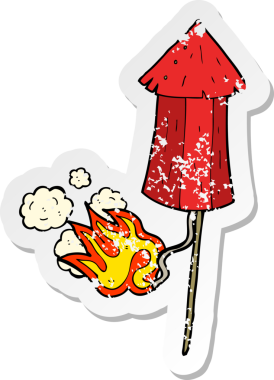 Bir insan tarafından çizilmiş eski bir havai fişek çizgi filminin gerilimli çıkartması.