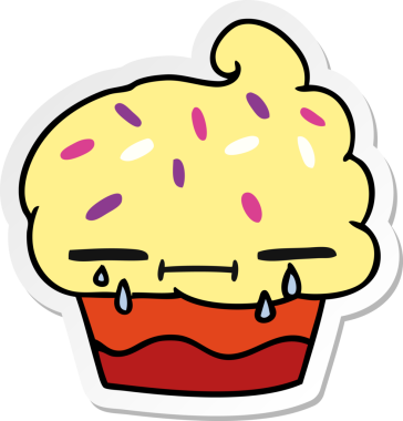 Bir insan tarafından çizilmiş ağlayan bir kekin serbest sticker karikatürü.