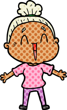 Bir insan tarafından çizilmiş mutlu yaşlı kadın çizgi filmi.