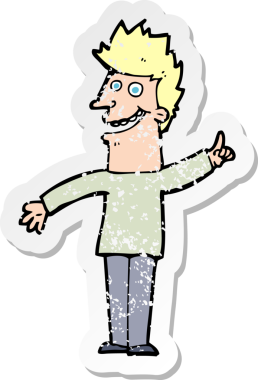 Bir insan tarafından çizilmiş mutlu bir adamın karikatür yapıştırması.