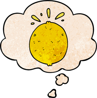 Düşünce baloncuklu çizgi film limonu. Bir insan tarafından çizilmiş grunge desen tarzı.