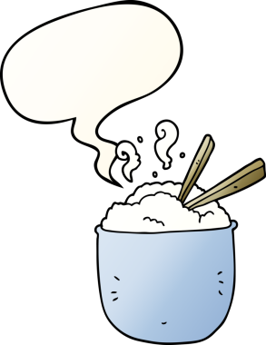 Bir insan tarafından çizilmiş, düzgün eğimli konuşma baloncuklu pirinç kasesi.