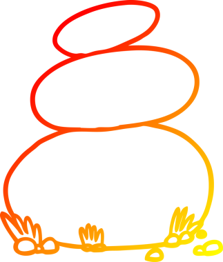 Bir insan tarafından çizilmiş büyük istiflenmiş taşların çizgi çizimleri.