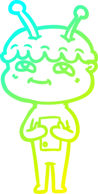 Bir insan tarafından çizilmiş dost canlısı bir uzay adamının soğuk çizgi çizimi.