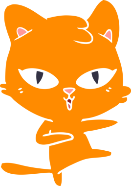 Bir insan tarafından çizilmiş düz renkli çizgi film kedisi