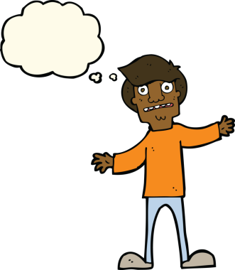 Bir insan tarafından çizilen düşünce baloncuğuyla adamı şaşırtan çizgi film.