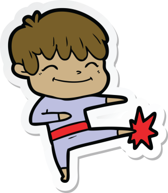 Bir insan tarafından çizilmiş mutlu bir çocuğun çıkartması.