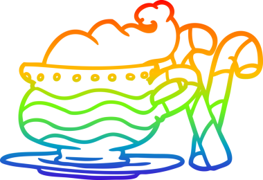 gökkuşağı gradyan çizimi bir insan tarafından çizilmiş şeker kamışlı Noel kakaosu