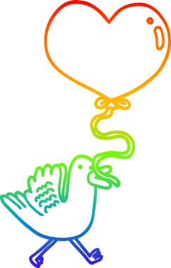 Bir insan tarafından çizilmiş kalp balonlu karikatür kuşunun çizimi.
