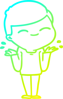 Bir insan tarafından çizilmiş omuzlarını silken gülümseyen bir çizgi film karakteri çizimi.