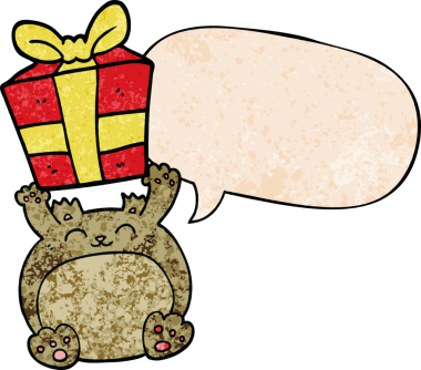 Bir insan tarafından çizilmiş eski dokuda konuşma baloncuğu olan şirin bir çizgi film Noel ayısı.