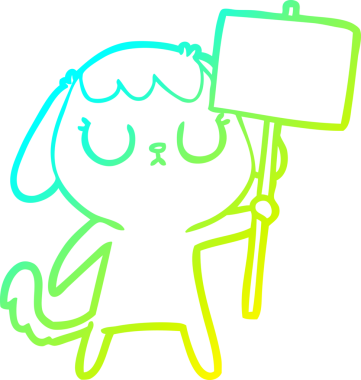 Bir insan tarafından çizilmiş şirin bir çizgi köpeğin soğuk gradyan çizgisi.