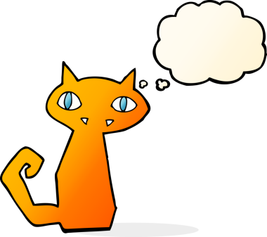 Bir insan tarafından çizilmiş düşünce kabarcığı olan çizgi film kedisi.
