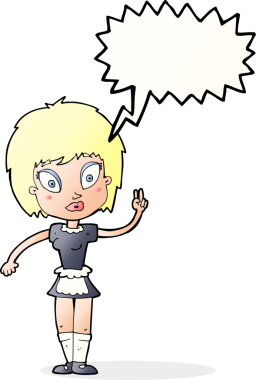 Bir insan tarafından çizilmiş konuşma balonu olan çizgi film hizmetçisi.