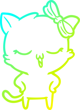 Kafasında yay, kalçasında insan eli olan çizgi film kedisinin soğuk çizgi çizimi.