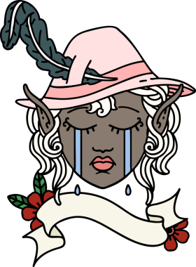 Retro Dövme Tarzı Ağlayan Elf Karakteri Bir insan tarafından çizilmiş