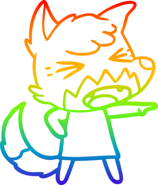 Bir insan tarafından çizilmiş kızgın bir tilkinin gökkuşağı gradyanı çizimi