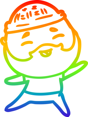 Bir insan tarafından çizilmiş mutlu sakallı bir adamın çizgi çizimi.