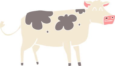 Bir insan tarafından çizilmiş ineğin düz renk çizimi