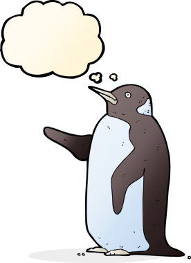 Bir insan tarafından çizilmiş düşünce baloncuklu penguen.