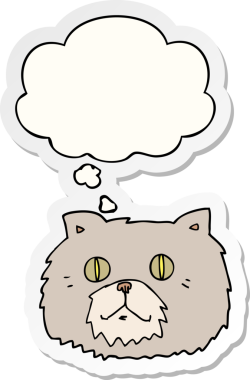 insan tarafından çizilmiş bir çıkartma gibi düşünce baloncuklu çizgi film kedisi yüzü