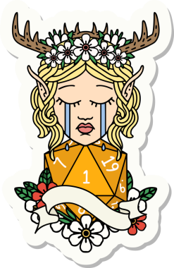 Ağlayan bir Elf Druid karakterinin çıkartması. Doğal bir insan tarafından çizilmiş.