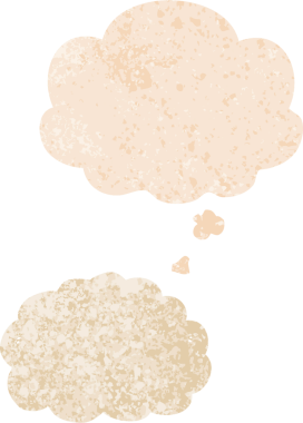 Düşünce baloncuklu karikatür bulutu grunge sıkıntılı retro desen bir insan tarafından çizilmiş