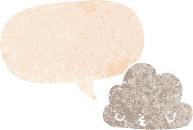 Bir insan tarafından çizilmiş grunge sıkıntılı retro biçiminde konuşma baloncuğu ile sevimli çizgi film bulutu