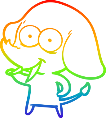 Gökkuşağı gradyanı çizimi bir insan tarafından çizilmiş mutlu bir filin çizimi