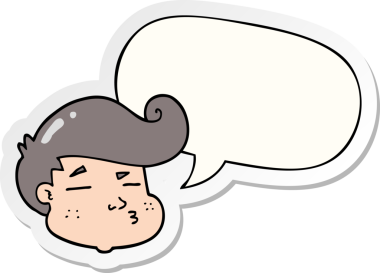 Bir insan tarafından çizilmiş konuşma balonu çıkartmalı çizgi film çocuğunun yüzü.