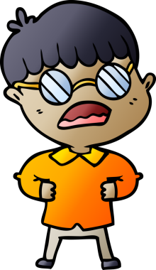 Bir insan tarafından çizilmiş gözlük takan çizgi film çocuğu.