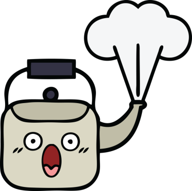 Bir insan tarafından çizilmiş dumanı tüten bir çaydanlığın sevimli çizgi filmi.