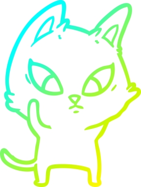 Bir insan tarafından çizilmiş kafası karışmış çizgi film kedisinin soğuk gradyan çizgisi.