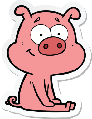 Bir insan tarafından çizilmiş mutlu çizgi film domuzu çıkartması.