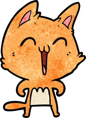 Bir insan tarafından çizilmiş mutlu çizgi film kedisi.