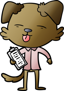 Bir insan tarafından çizilmiş panosu olan çizgi film köpeği.