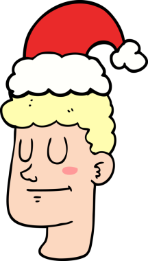 Bir insan tarafından çizilmiş Noel şapkası takan bir çizgi film adamı.