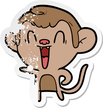 Bir insan tarafından çizilmiş gülen maymunun sıkıntılı çıkartması.