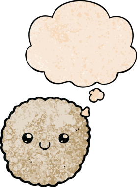 Düşünce baloncuklu çizgi film bisküvisi. Bir insan tarafından çizilmiş grunge doku tarzı.