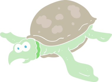 Bir insan tarafından çizilen düz renkli kaplumbağa çizimi