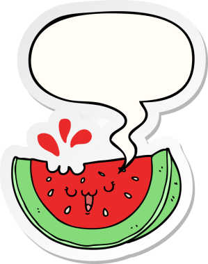 Bir insan tarafından çizilmiş konuşma balonu çıkartmalı karpuz.