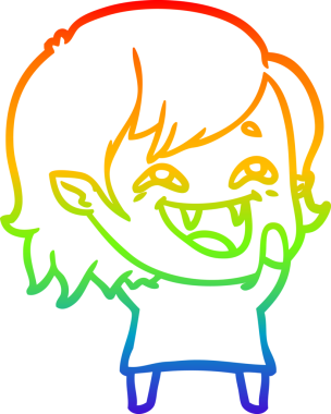 Gökkuşağı gradyan çizgi çizimi Bir insan tarafından çizilmiş gülen vampir kız çizgi filmi