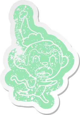 Bir insan tarafından çizilmiş Noel Baba şapkası giymiş bir maymunun garip bir karikatürü.